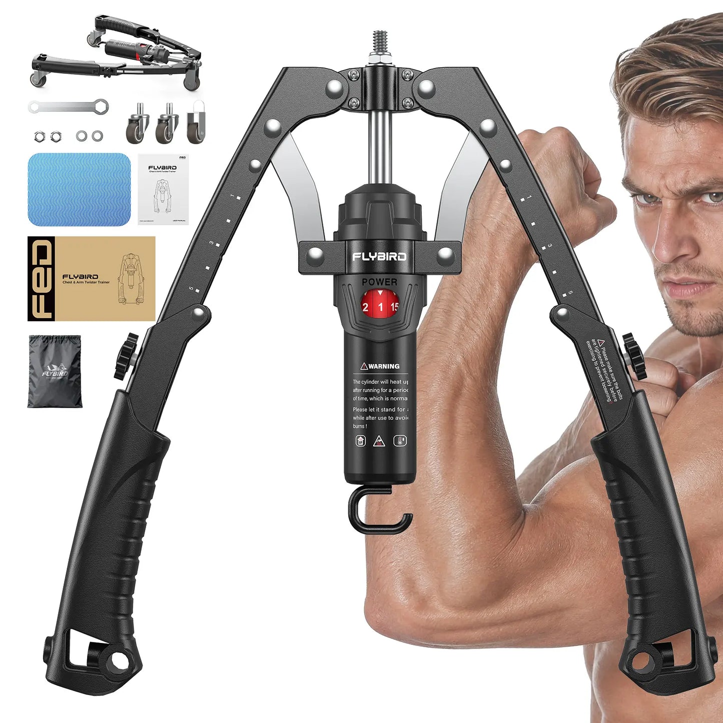 2-in-1 Home Gym Chest Trainer 22-440lbs Arm Exerciser & Roller