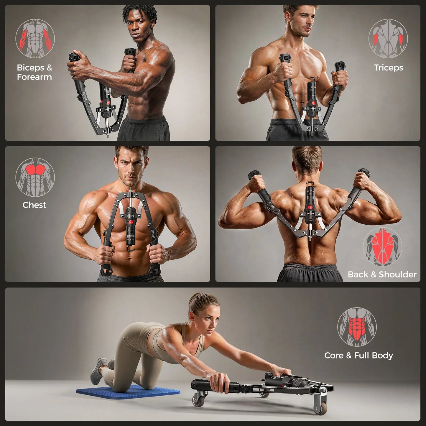 2-in-1 Home Gym Chest Trainer 22-440lbs Arm Exerciser & Roller