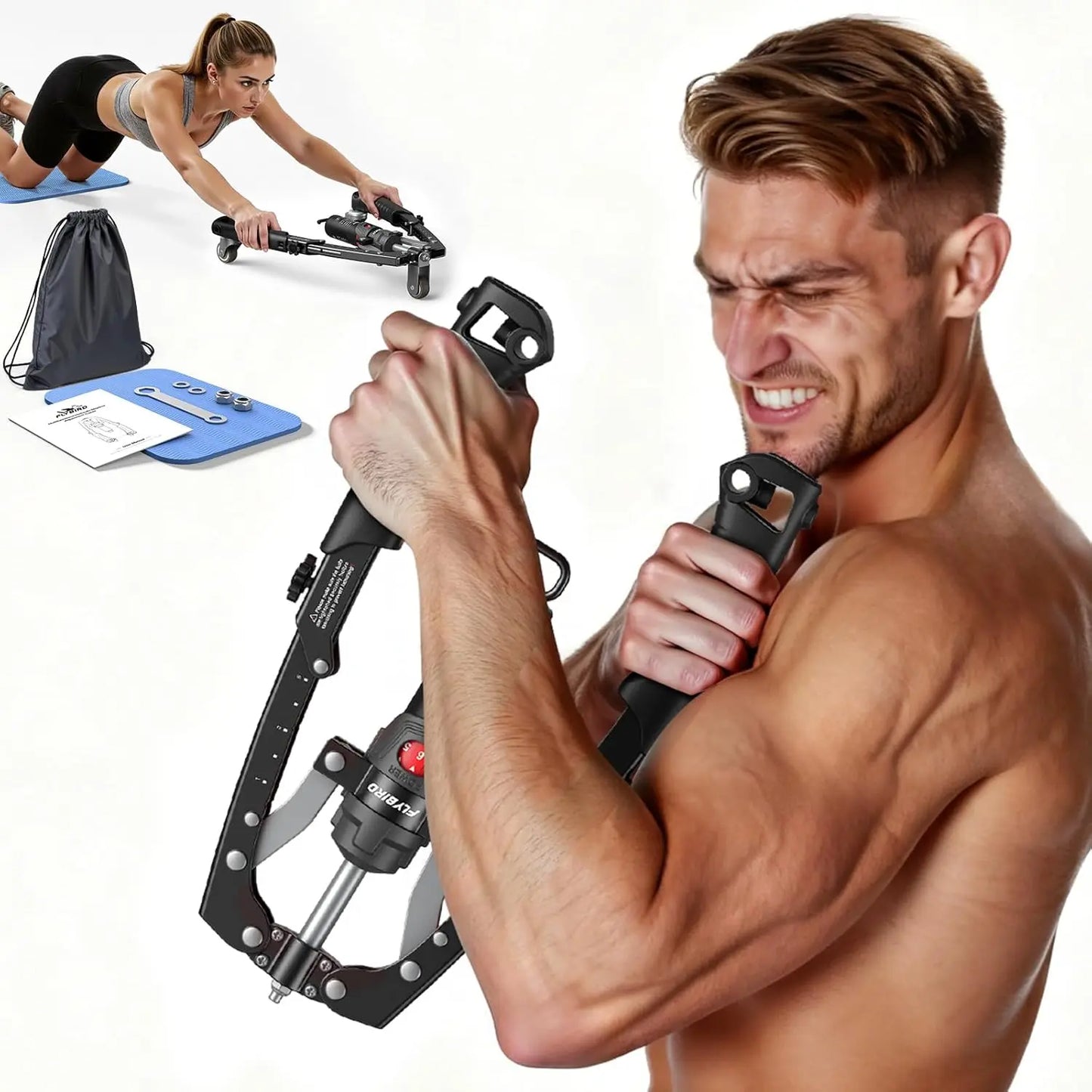 2-in-1 Home Gym Chest Trainer 22-440lbs Arm Exerciser & Roller